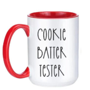 "Cookie Batter Tester" 🍪 Red & White Mug – 15oz Ceramic